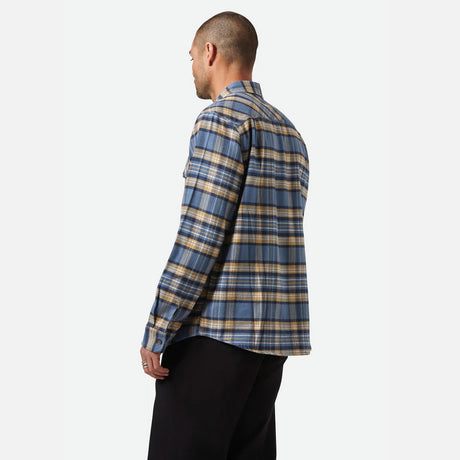 BRIXTON Bowery Flannel - Azure Blue/Washed Navy/Sand