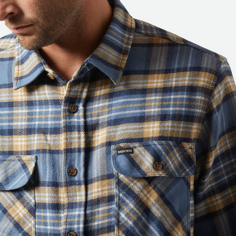 BRIXTON Bowery Flannel - Azure Blue/Washed Navy/Sand