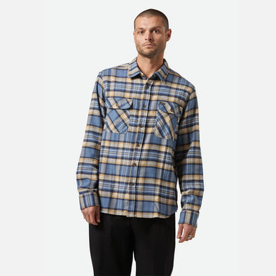 BRIXTON Bowery Flannel - Azure Blue/Washed Navy/Sand