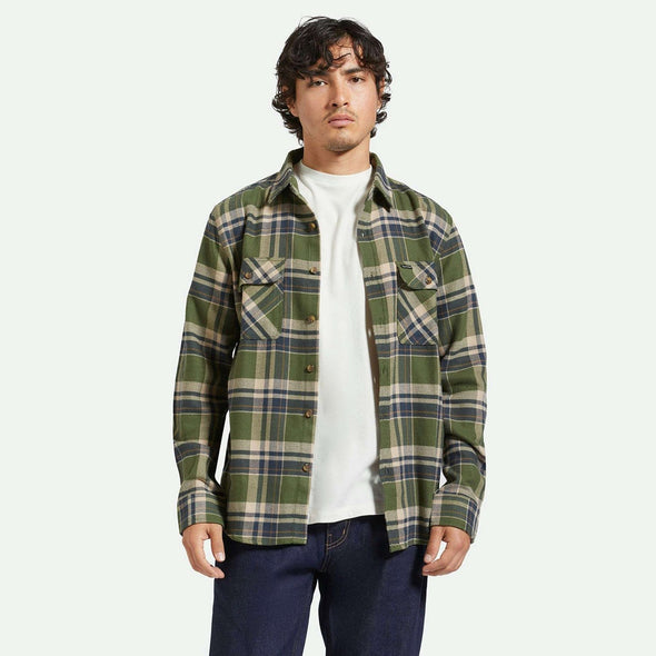 BRIXTON Bowery Flannel - Cypress Green/Washed Navy/White