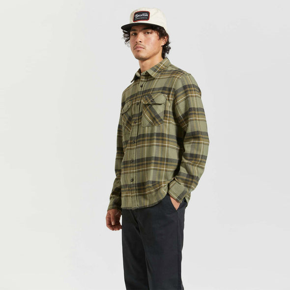 BRIXTON Bowery Flannel - Vetiver/Laurel Wreath/Washed Black