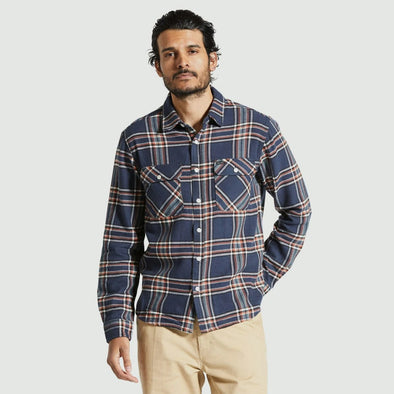 BRIXTON Bowery Flannel - Washed Navy/Off White/Terracotta