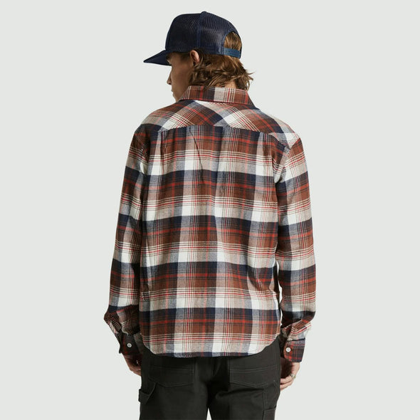 BRIXTON Bowery Flannel - Washed Navy/Sepia/Off White