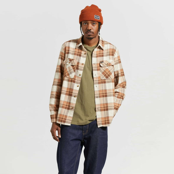 BRIXTON Bowery Flannel - Whitecap/Pinecone Brown/Burro