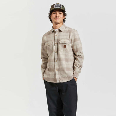 BRIXTON Bowery Heavyweight Flannel - Off White/Cinder Grey