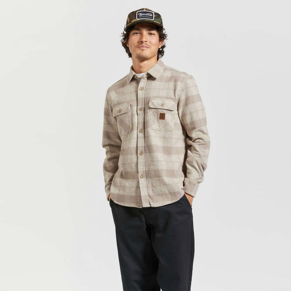 BRIXTON Bowery Heavyweight Flannel - Off White/Cinder Grey