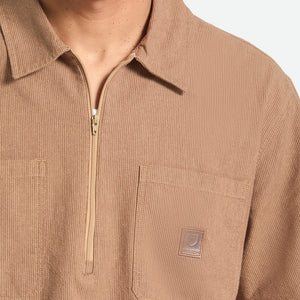 BRIXTON Brakeman Half Zip Short Sleeve Shirt - Brown/Tan Stripe