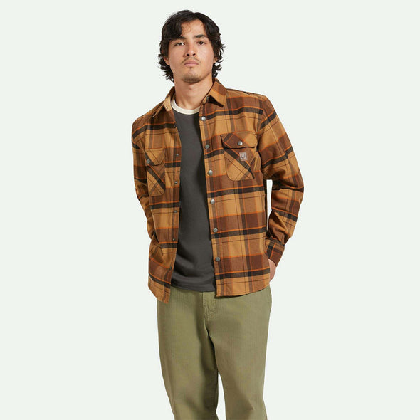 BRIXTON Builders Bowery Stretch Water-Resistant Flannel - Burro Brown/Pinecone Brown/Black