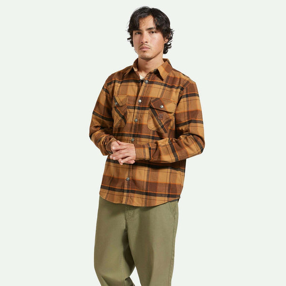 BRIXTON Builders Bowery Stretch Water-Resistant Flannel - Burro Brown/Pinecone Brown/Black