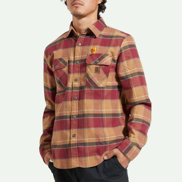 BRIXTON Builders Bowery Stretch Water Resistant Flannel - Woodsmoke/Cordorvan Red/Washed Black