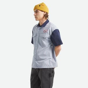 BRIXTON Builders Olson Short Sleeve Shirt - Blue Aura Stripe