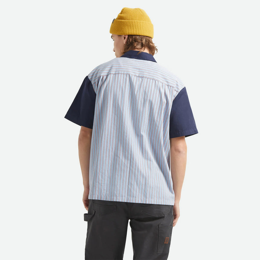 BRIXTON Builders Olson Short Sleeve Shirt - Blue Aura Stripe
