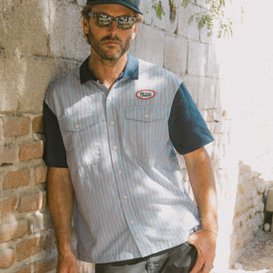 BRIXTON Builders Olson Short Sleeve Shirt - Blue Aura Stripe