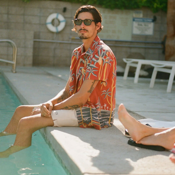 BRIXTON Charter Print Short Sleeve Shirt - Dark Red Scenic Trip