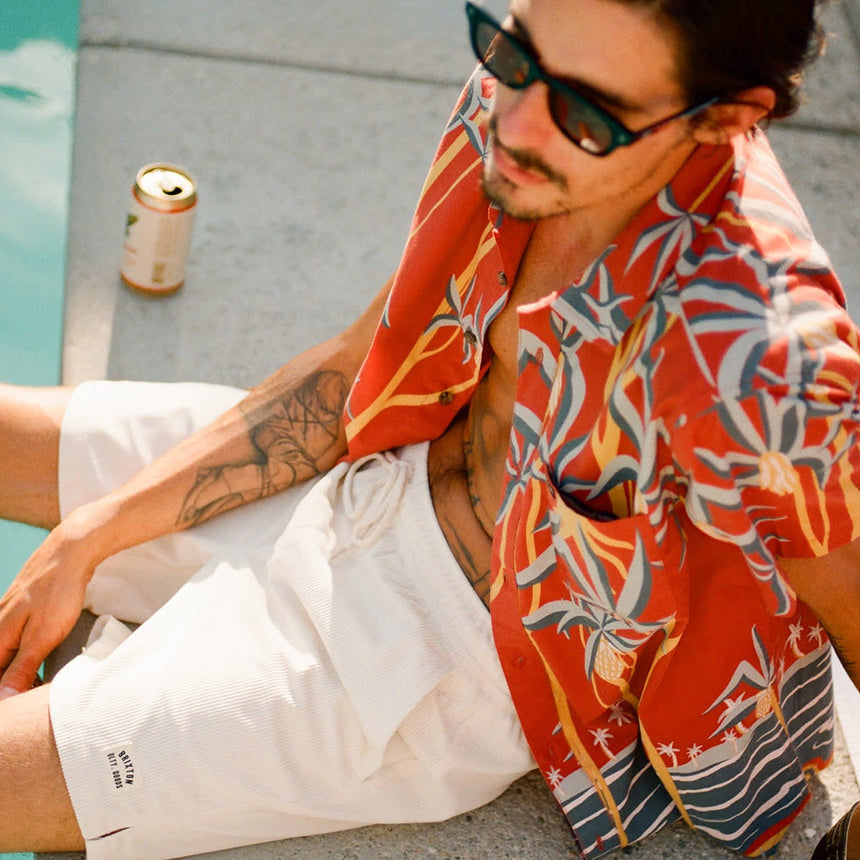 BRIXTON Charter Print Short Sleeve Shirt - Dark Red Scenic Trip