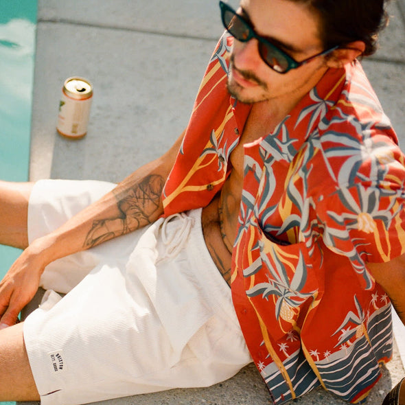 BRIXTON Charter Print Short Sleeve Shirt - Dark Red Scenic Trip