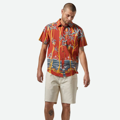 BRIXTON Charter Print Short Sleeve Shirt - Dark Red Scenic Trip