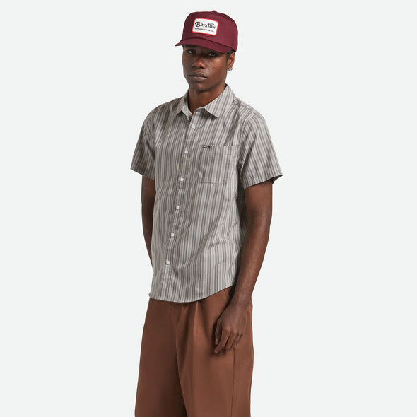 BRIXTON Charter Stripe Short Sleeve Shirt - Charcoal Grey