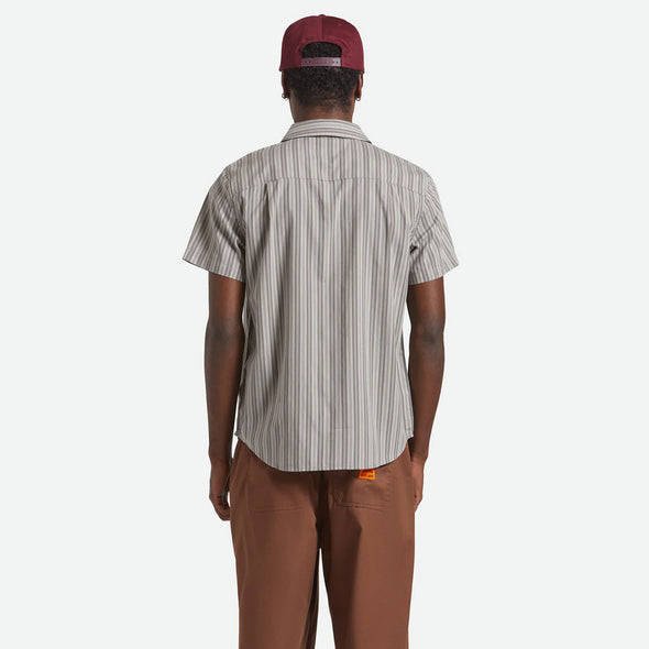 BRIXTON Charter Stripe Short Sleeve Shirt - Charcoal Grey
