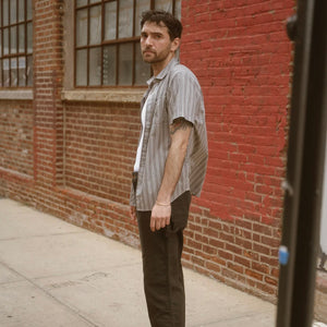 BRIXTON Charter Stripe Short Sleeve Shirt - Charcoal Grey