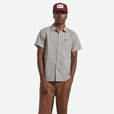 BRIXTON Charter Stripe Short Sleeve Shirt - Charcoal Grey