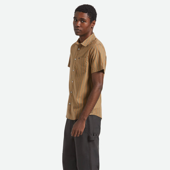 BRIXTON Charter Stripe Short Sleeve Shirt - Rustic Orange/Night Sage