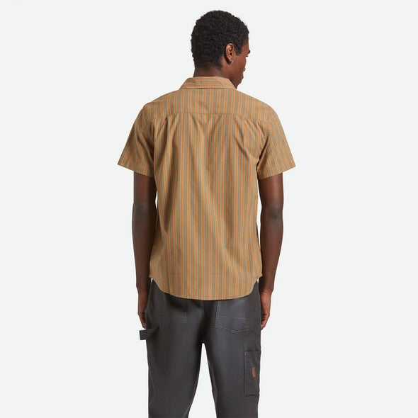 BRIXTON Charter Stripe Short Sleeve Shirt - Rustic Orange/Night Sage