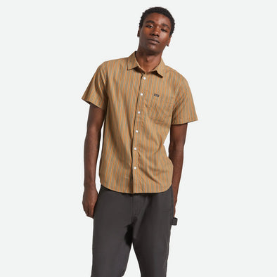 BRIXTON Charter Stripe Short Sleeve Shirt - Rustic Orange/Night Sage