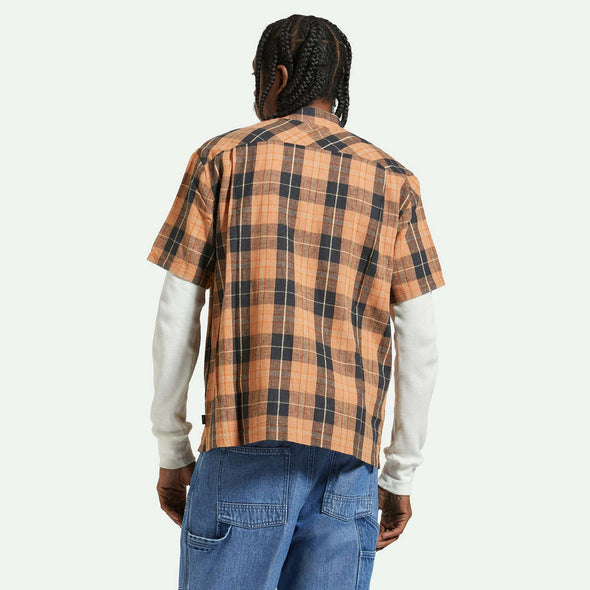 BRIXTON Cru Linen Blend Short Sleeve Shirt - Black/Rust Orange