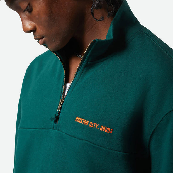 BRIXTON Embroidered Heavyweight Half Zip - Deep Emerald