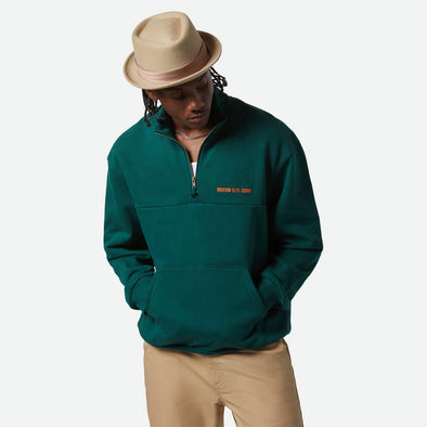 BRIXTON Embroidered Heavyweight Half Zip - Deep Emerald