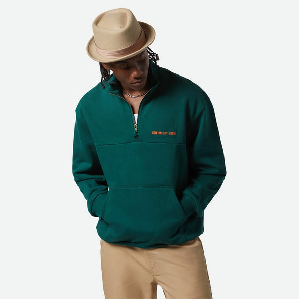BRIXTON Embroidered Heavyweight Half Zip - Deep Emerald