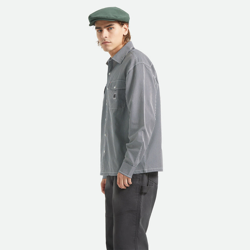 BRIXTON Journey Lightweight Long Sleeve Shirt - Navy/White Stripe