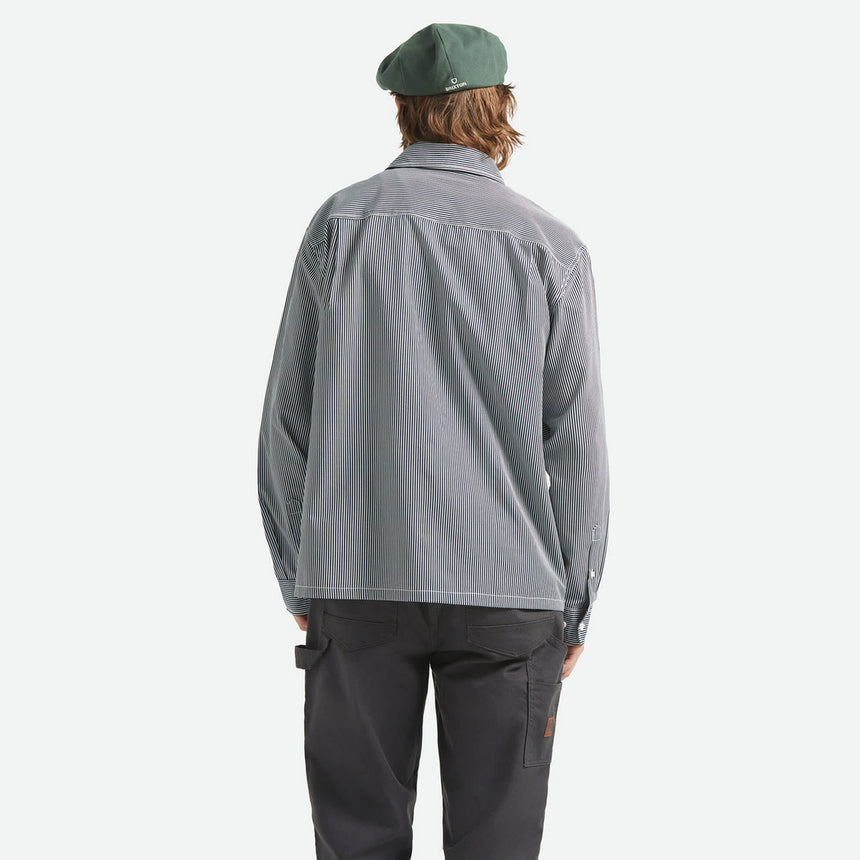 BRIXTON Journey Lightweight Long Sleeve Shirt - Navy/White Stripe