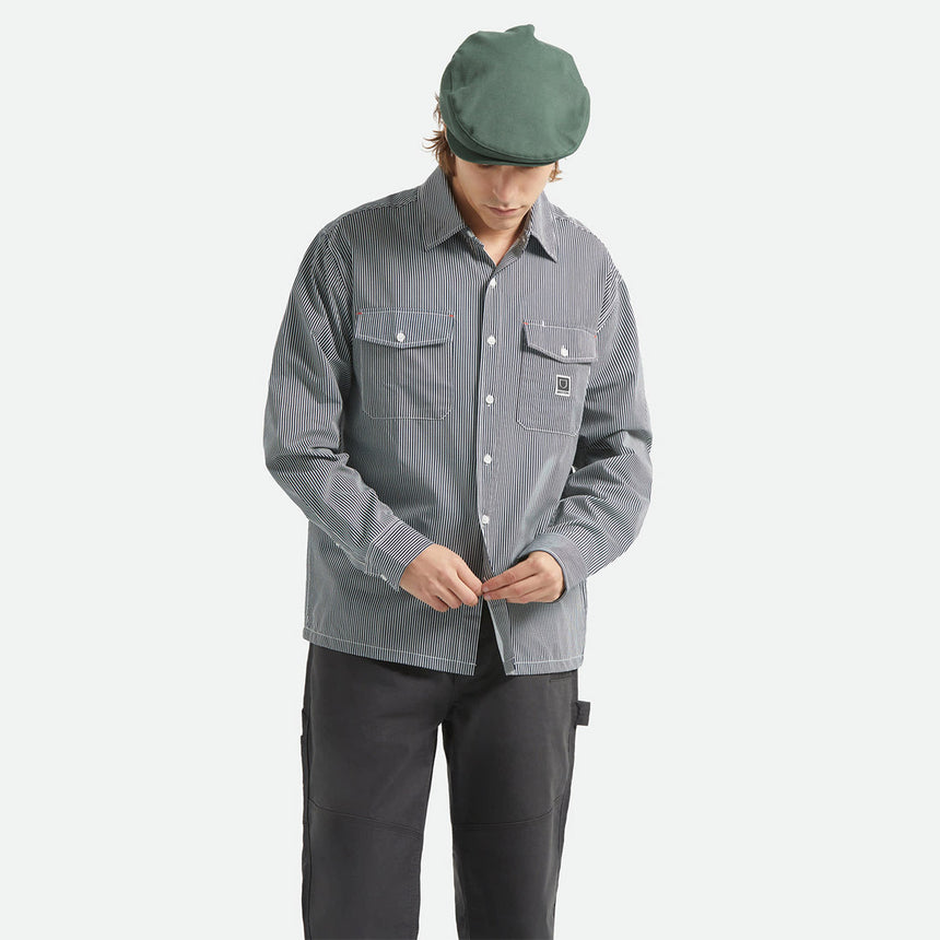 BRIXTON Journey Lightweight Long Sleeve Shirt - Navy/White Stripe