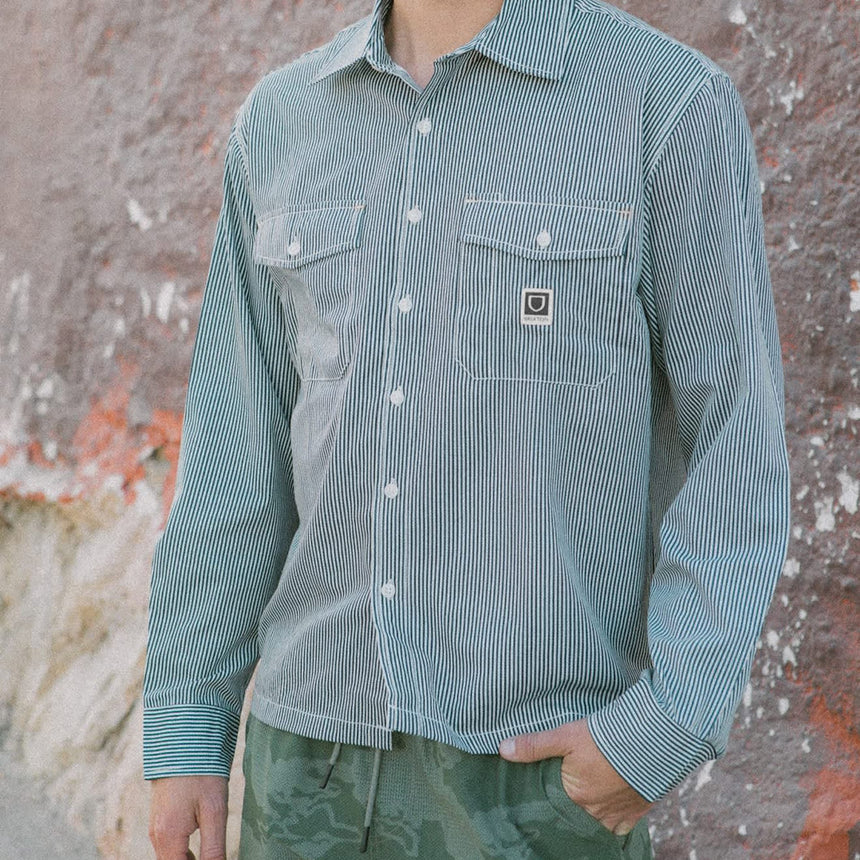 BRIXTON Journey Lightweight Long Sleeve Shirt - Navy/White Stripe