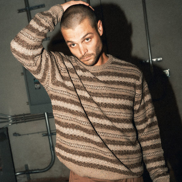 BRIXTON Midnight Crew Sweater - Multi Neutral Stripe