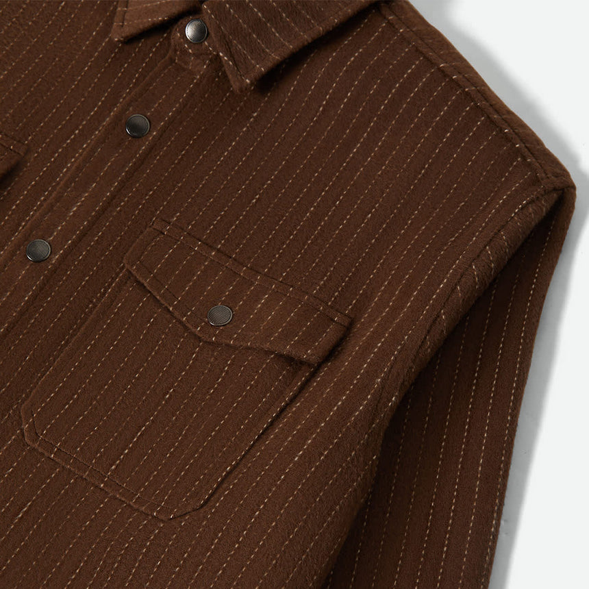 BRIXTON Selden Soft Brushed Flannel - Pinecone Brown Finestripe
