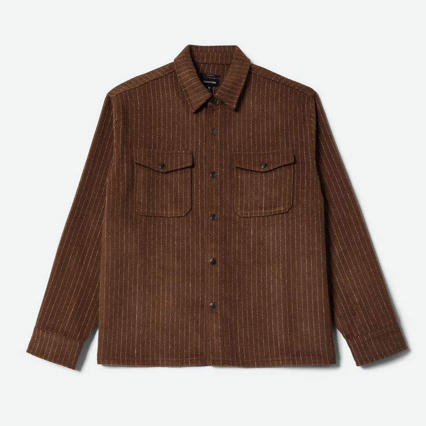 BRIXTON Selden Soft Brushed Flannel - Pinecone Brown Finestripe