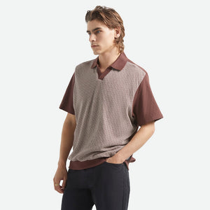 BRIXTON Theo Jacquard Short Sleeve Polo - Chocolate/Off White