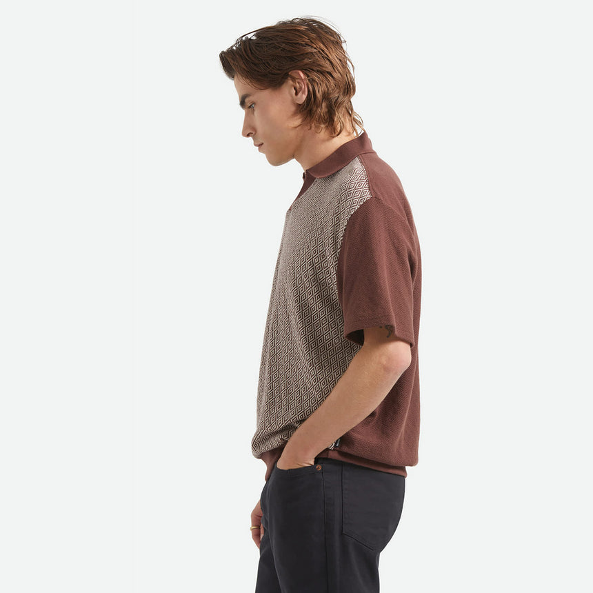 BRIXTON Theo Jacquard Short Sleeve Polo - Chocolate/Off White