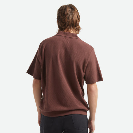BRIXTON Theo Jacquard Short Sleeve Polo - Chocolate/Off White