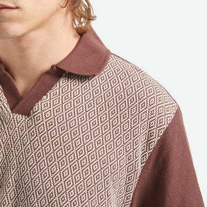 BRIXTON Theo Jacquard Short Sleeve Polo - Chocolate/Off White