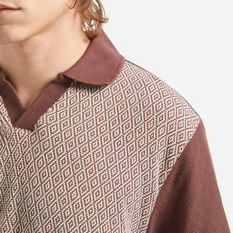 BRIXTON Theo Jacquard Short Sleeve Polo - Chocolate/Off White