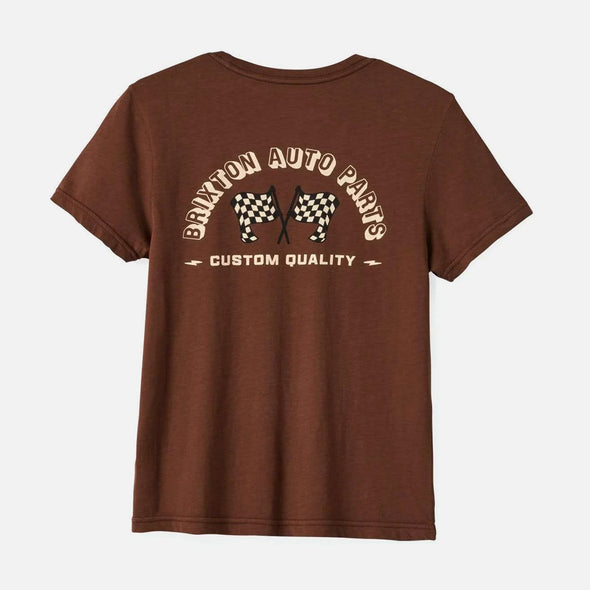 BRIXTON Women's Auto Parts Fitted Crew Tee - Pinecone Brown Worn Wash