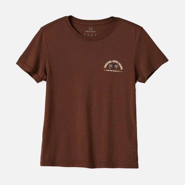 BRIXTON Women's Auto Parts Fitted Crew Tee - Pinecone Brown Worn Wash