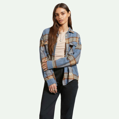 BRIXTON Women's Bowery Classic Flannel - Flint Blue/Pinecone Brown Plaid