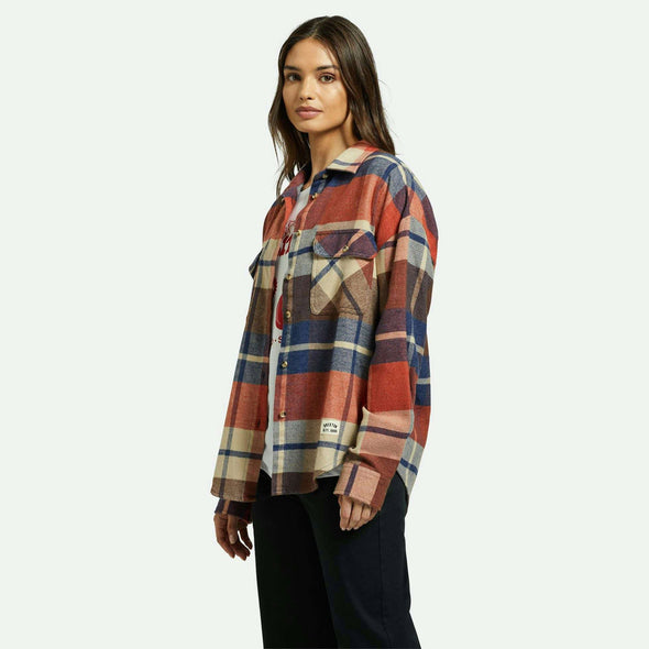 BRIXTON Women's Bowery Classic Flannel - Navy/Mars Red/Whitecap