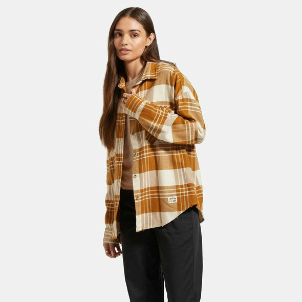 BRIXTON Women's Bowery Classic Flannel - Washed Copper/Whitecap