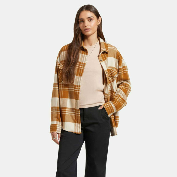 BRIXTON Women's Bowery Classic Flannel - Washed Copper/Whitecap